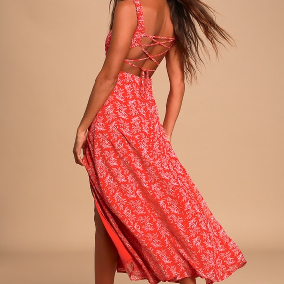Lulus Back To Backless Red Print Lace-up Backless Dress - Size XS - Picture 1 of 2